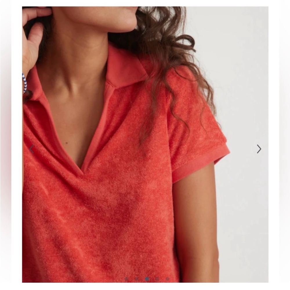 MARINE LAYER VINTAGE TERRYCLOTH SHORT SLEEVE POLO IN SOFT RED SIZE S - Picture 5 of 6